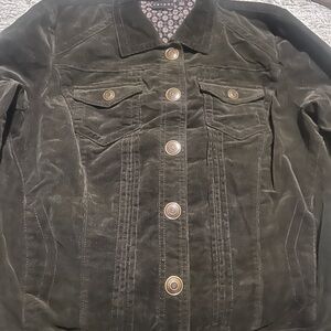 Tribal Dark Olive Velvet Jean Jacket